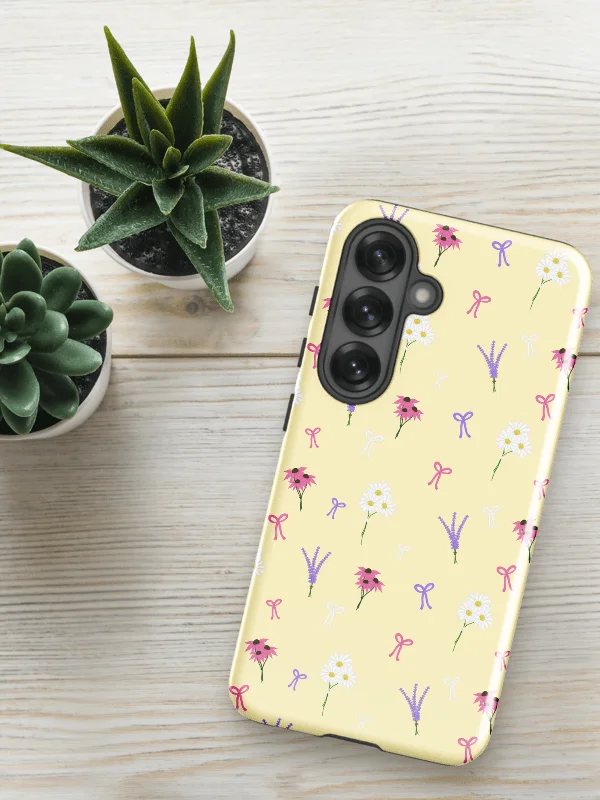 Wildflowers and Bows Pattern- Yellow Background Samsung® Tough Case product image (1)