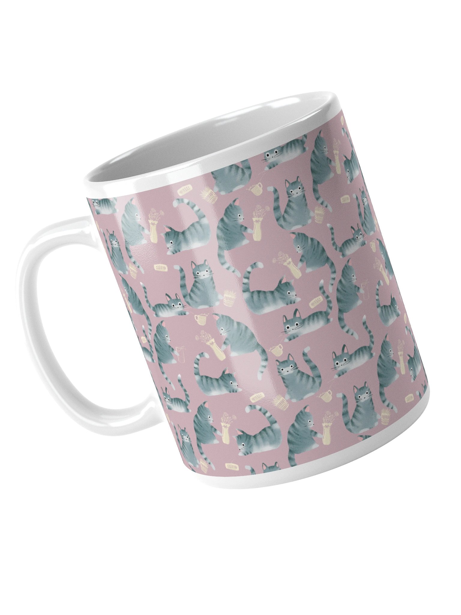 Bad Grey Tabby Cats Knocking Stuff Over Coffee Mug, Pink product image (3)