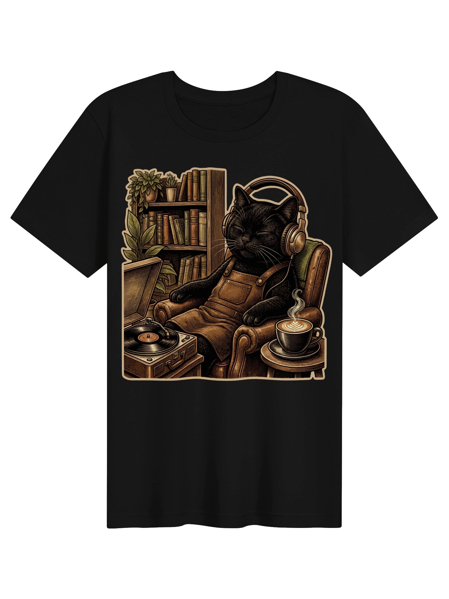 Chill Cat Vintage Graphic Tee - Vinyl & Coffee Black Cat Shirt product image (4)