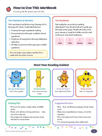 Back to School Reading Adventure Pack | Fluency, Comprehension, Sight Words & Wr product image (2)