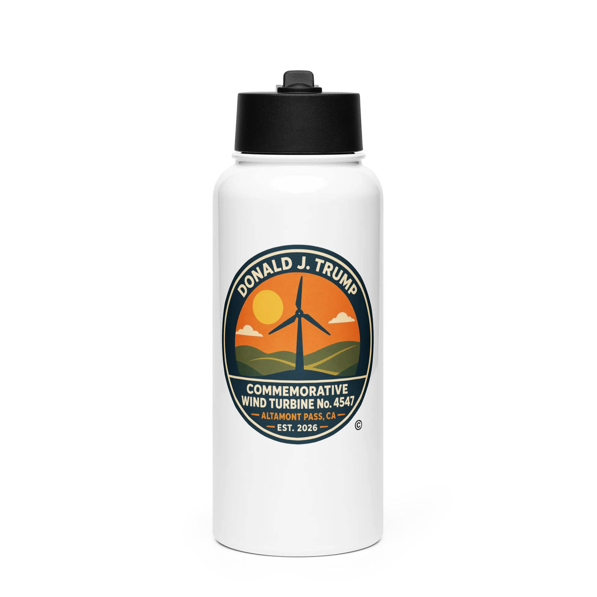 Stainless Steel Water Bottle with a Straw Lid - Donald J. Trump Commemorative Wind Turbine No. 4547™ product image (1)