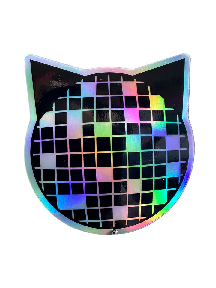 Black Cat Disco Ball holographic sticker product image (1)