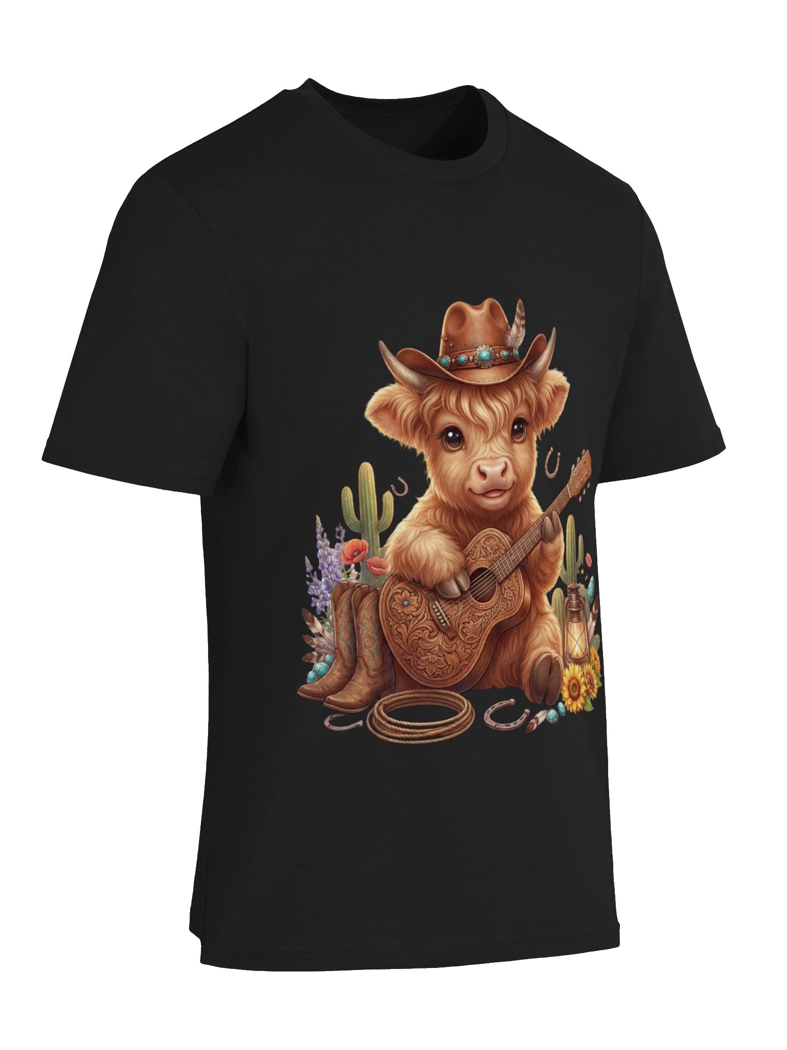 Cute Highland Cow Cowboy Guitar T-Shirt product image (33)