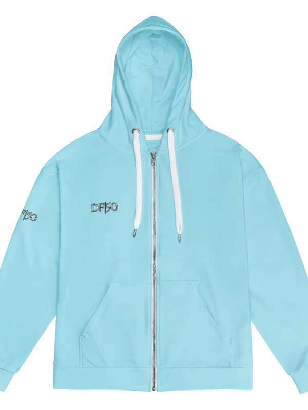 DONT FEEL 50 YOU ARE TIMELESS Aqua ZIP HOODIE MADE WITH RECYCLED POLYESTER UNISEX product image (4)
