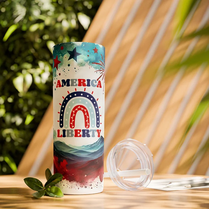 Patriotic Liberty Tumbler Wrap PNG | 20oz America Sublimation Design | Red White Blue Fireworks | 4th of July Digital Download product image (2)