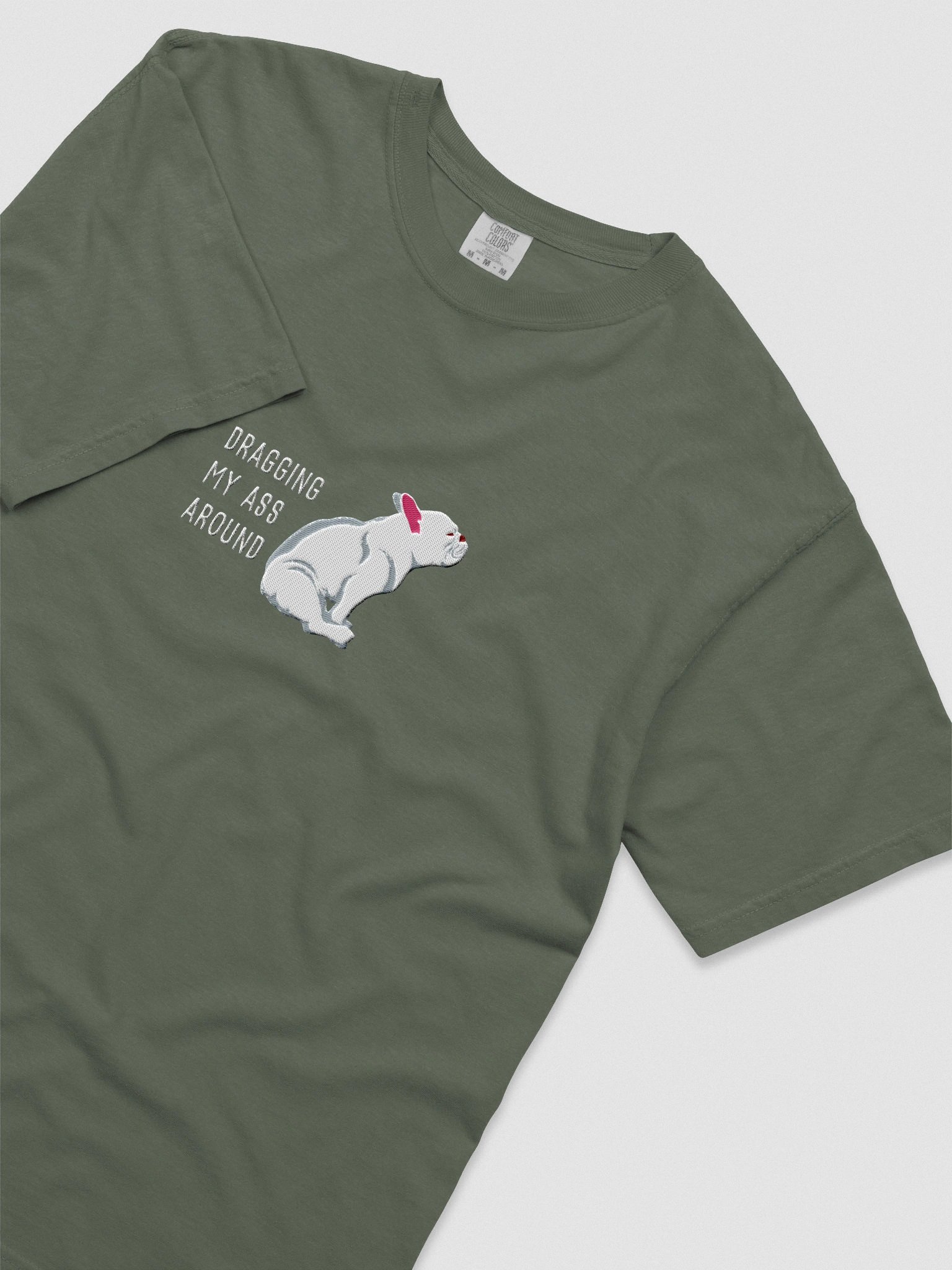 Dragging My Ass Around T-Shirt(Embroidered) of a French Bulldog(White) product image (8)