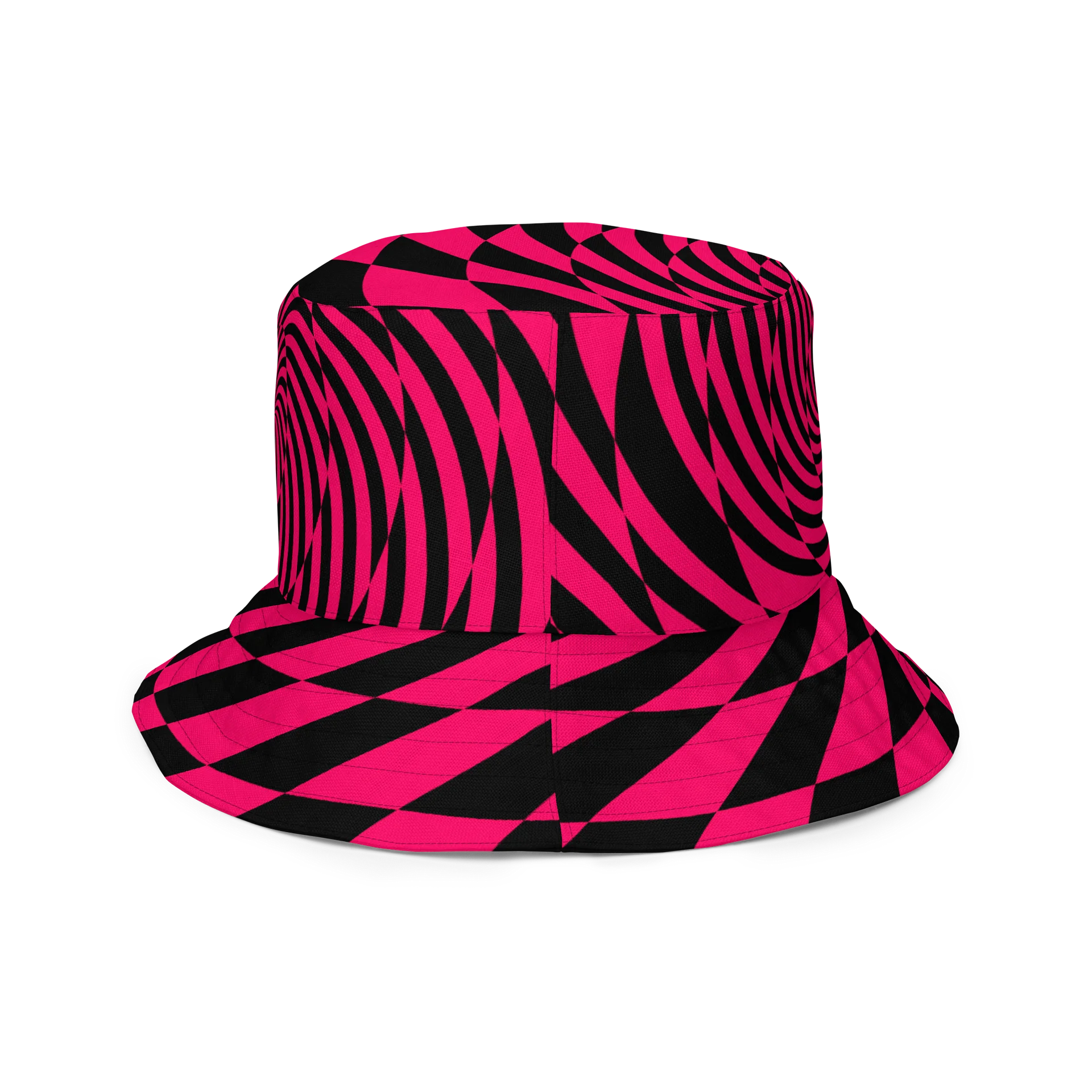 Psychedelic Spirals Rave Reversible Bucket Hat, Trippy EDM Festival Accessory, Black Neon Green Pink Checkers Techno Dance Party Fashion product image (7)