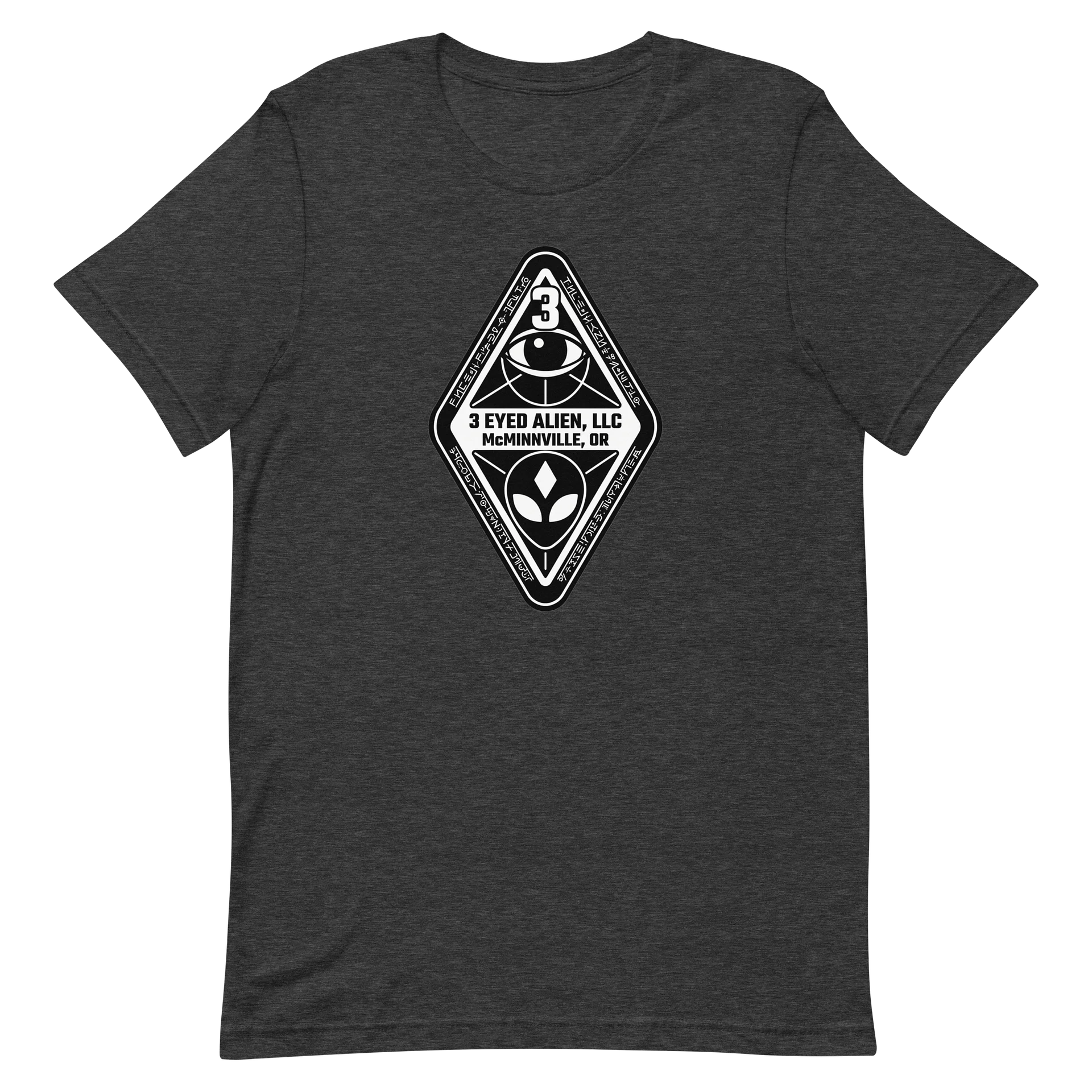 3 Eyed Alien – Emblem – on Heather Gray Bella+Canvas Unisex Supersoft T-Shirt product image (2)