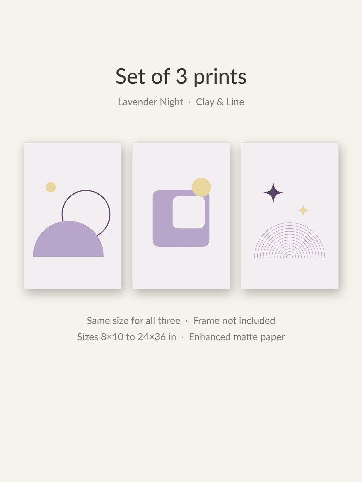 Lavender Bathroom Wall Art Set of 3 | Pastel Moon and Star Prints product image (2)