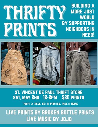 Live music, live prints, the whole shebang 🦑

Thrift a piece and then pick from my blocks on the way out to get a custom prin...