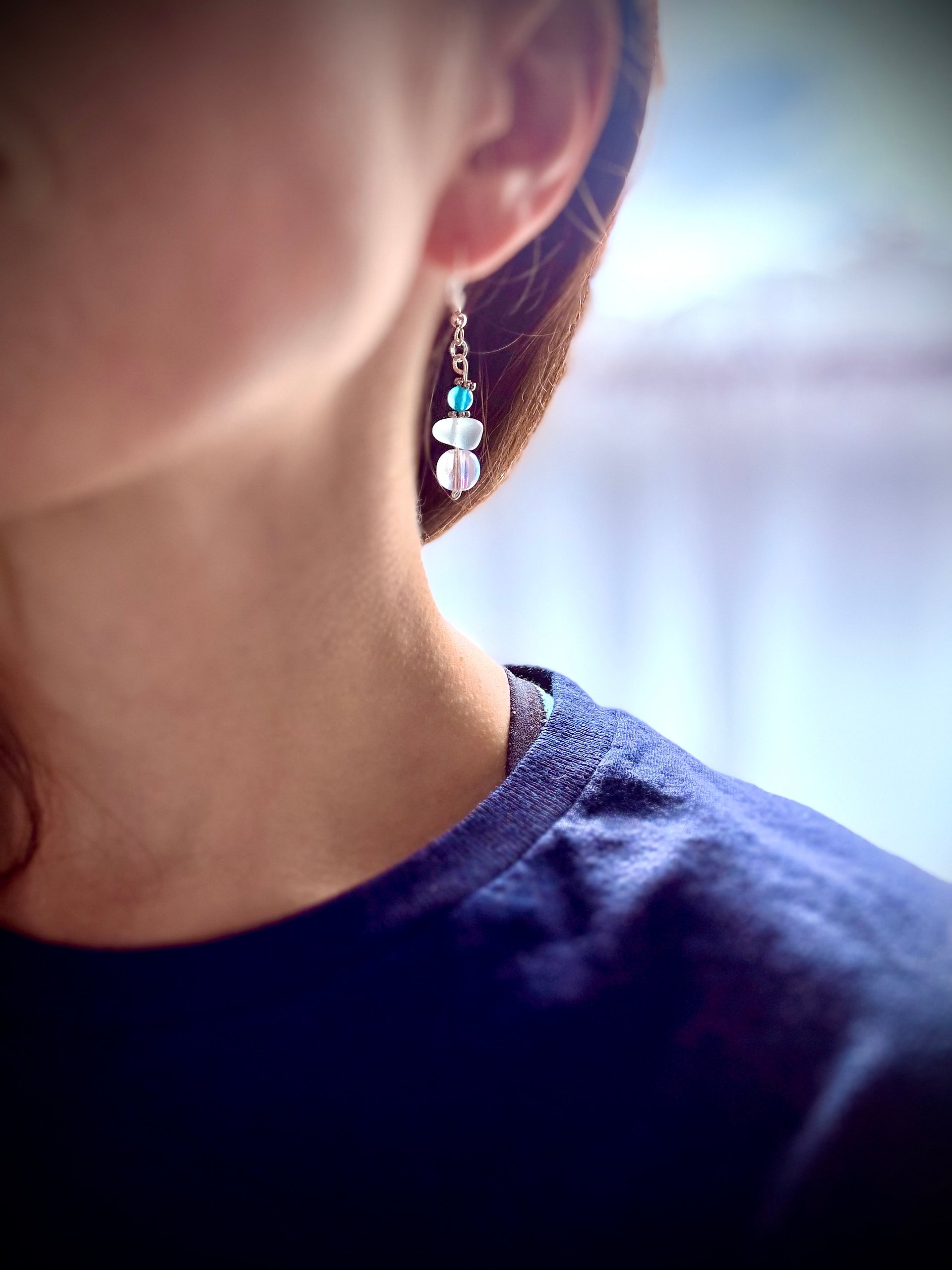 MFD-00260 | Blue Mist Drift | Pebble Sea Glass Earrings | Sterling Silver Hooks | Handmade Jewelry by Monique Faella Designs™ product image (2)