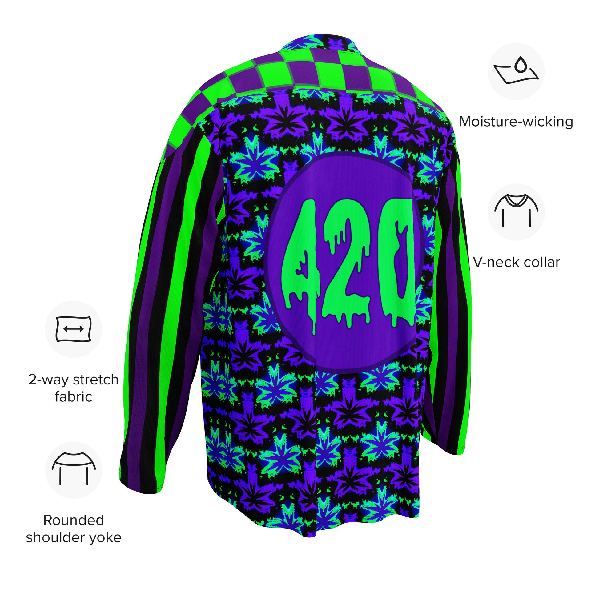 420 Festival Hockey Jersey, Stoner Rave Circus Stripes Shirt, Twisted Clown Cannabis Clothes, Neon 90s Trippy Checker Top, Odd Weed EDM Wear product image (10)