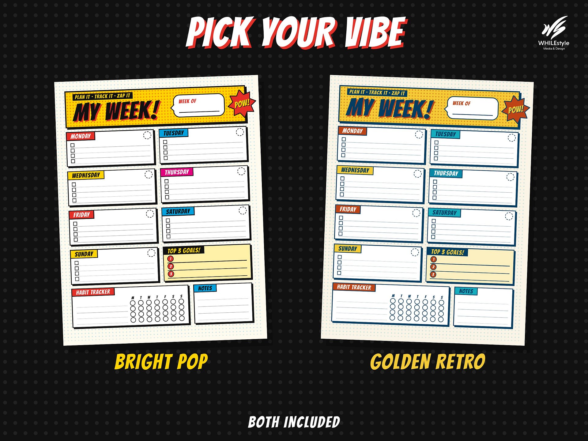 Printable Weekly Planner | Pop Art Weekly To Do List, Habit Tracker & Goals | Retro Comic Style | Letter Size PDF Instant Download product image (4)