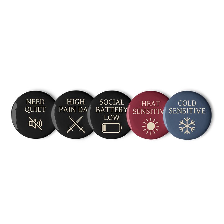 Chronic Illness Status Pin Set | Spoonie Symptom Buttons Set of 5 product image (2)