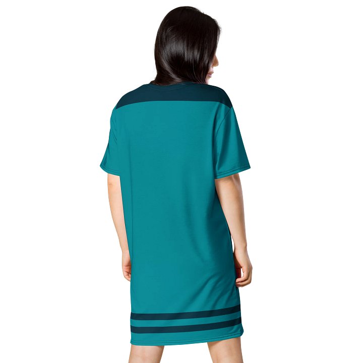 Exclusive Teal T-Shirt Dress with Navy Stripes - Oversized Fit product image (2)