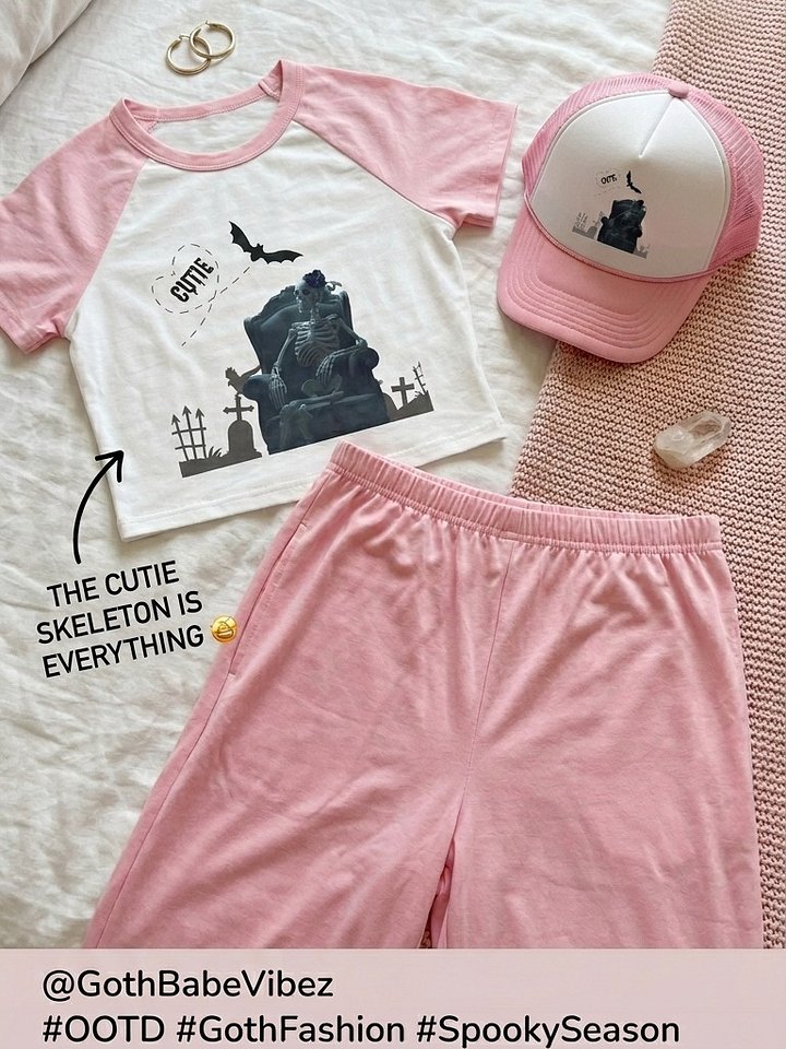 Pink aesthetic gothic outfit combo with free scrunchy product image (2)