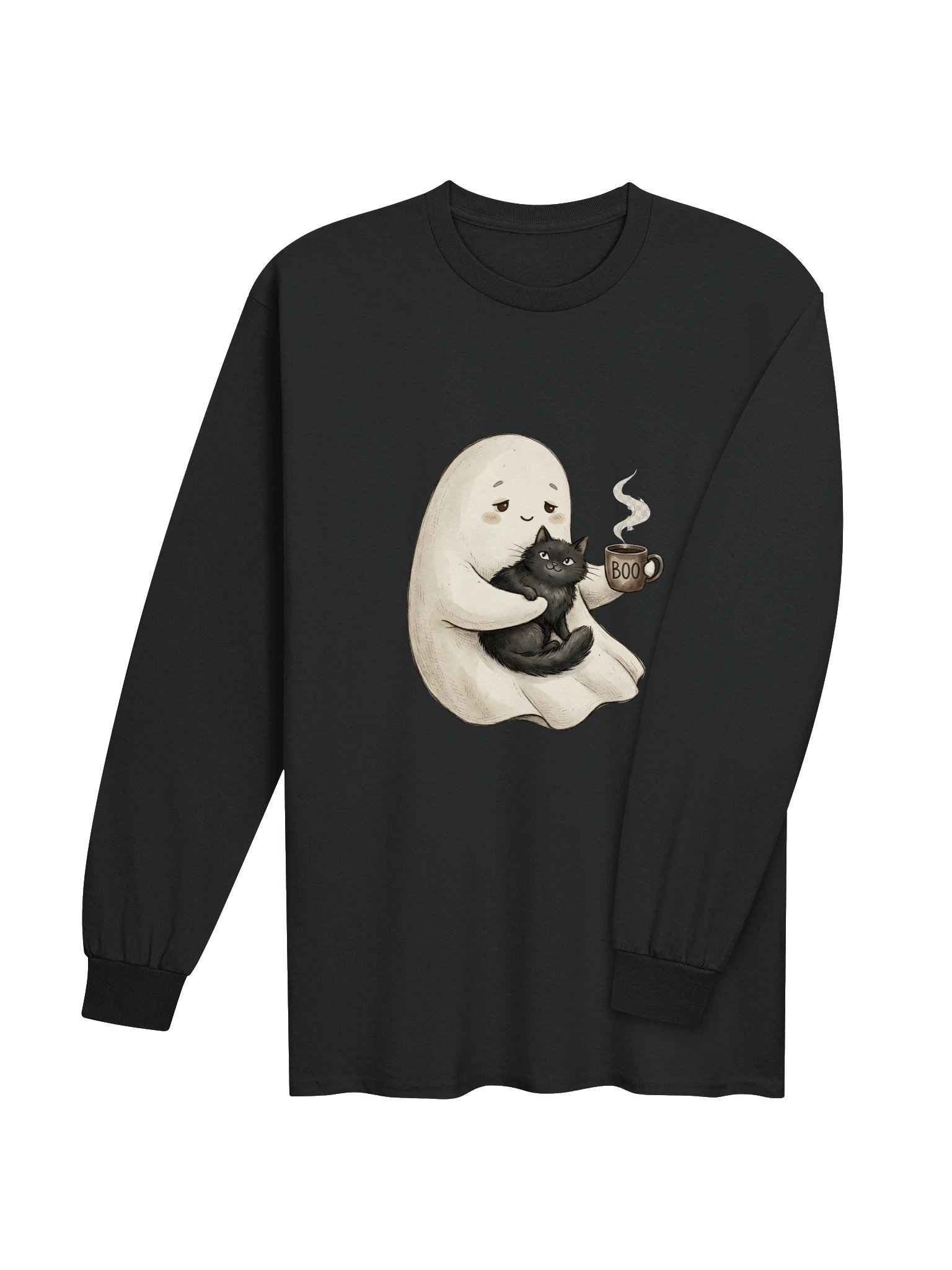Cozy Ghost & Black Cat Halloween Shirt product image (14)