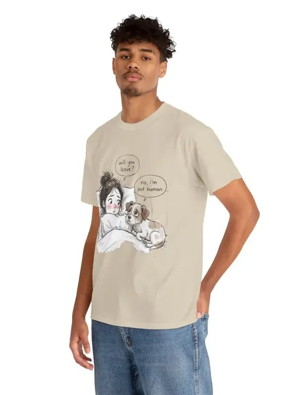 girl and puppy illustration Tee | comic speech bubble "no, I'm not human" product image (111)