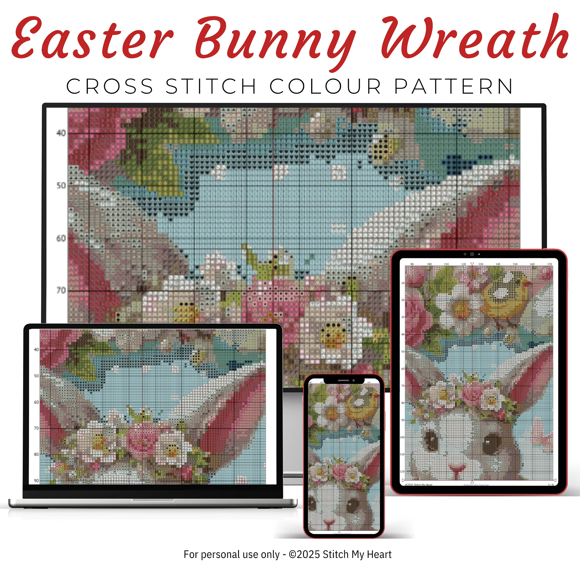 Easter Bunny Wreath Cross Stitch Pattern product image (3)