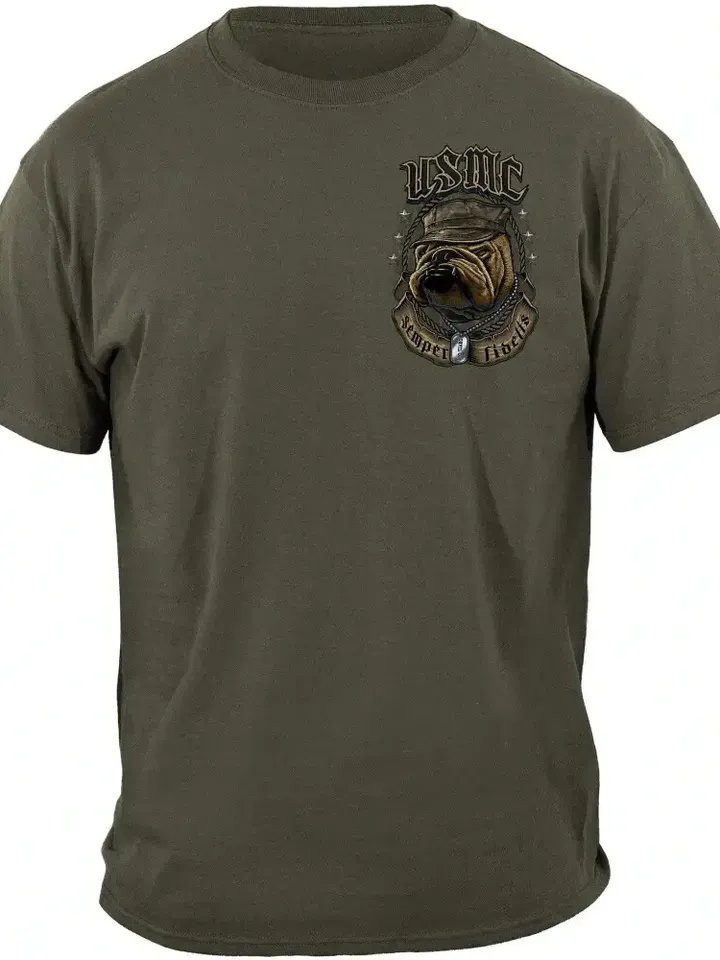 USMC 'Semper Fidelis' Bulldog T-shirt - Marine Corps OD Green Devil Dog Shirt product image (2)