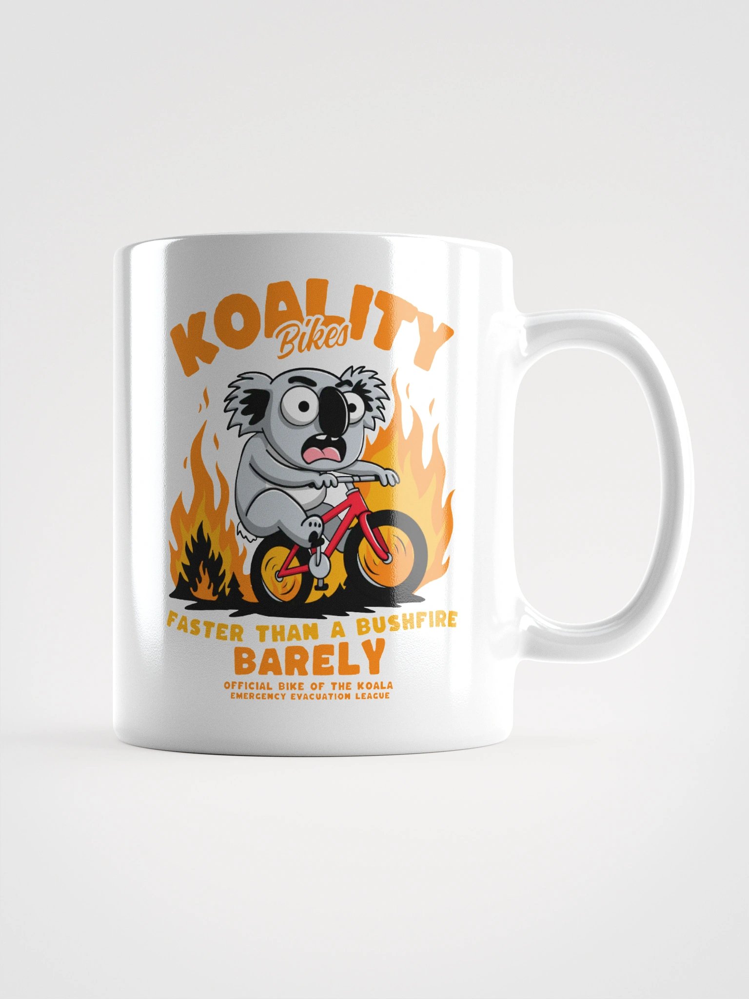 Funny Koala Bike Mug – “Faster Than a Bushfire (Barely)” – Aussie Cycling Pun Gift product image (1)