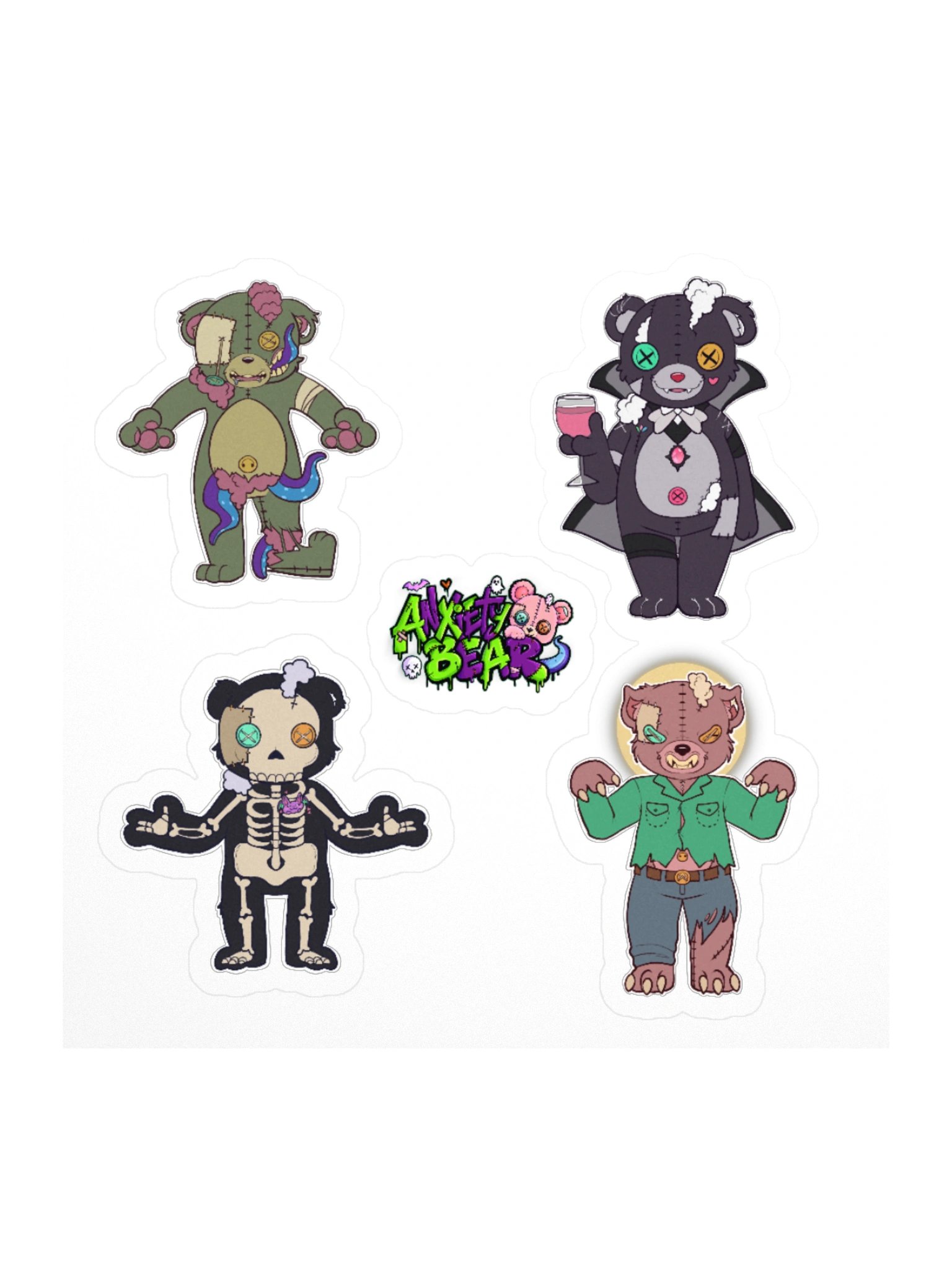 Anxiety Bear Scare Bear Stickers Halloween 2026 pt 2 product image (1)