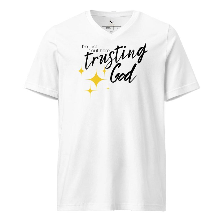 I'm Just Out Here Trusting God V-Neck Tee - White - Lightweight and Stylish product image (2)
