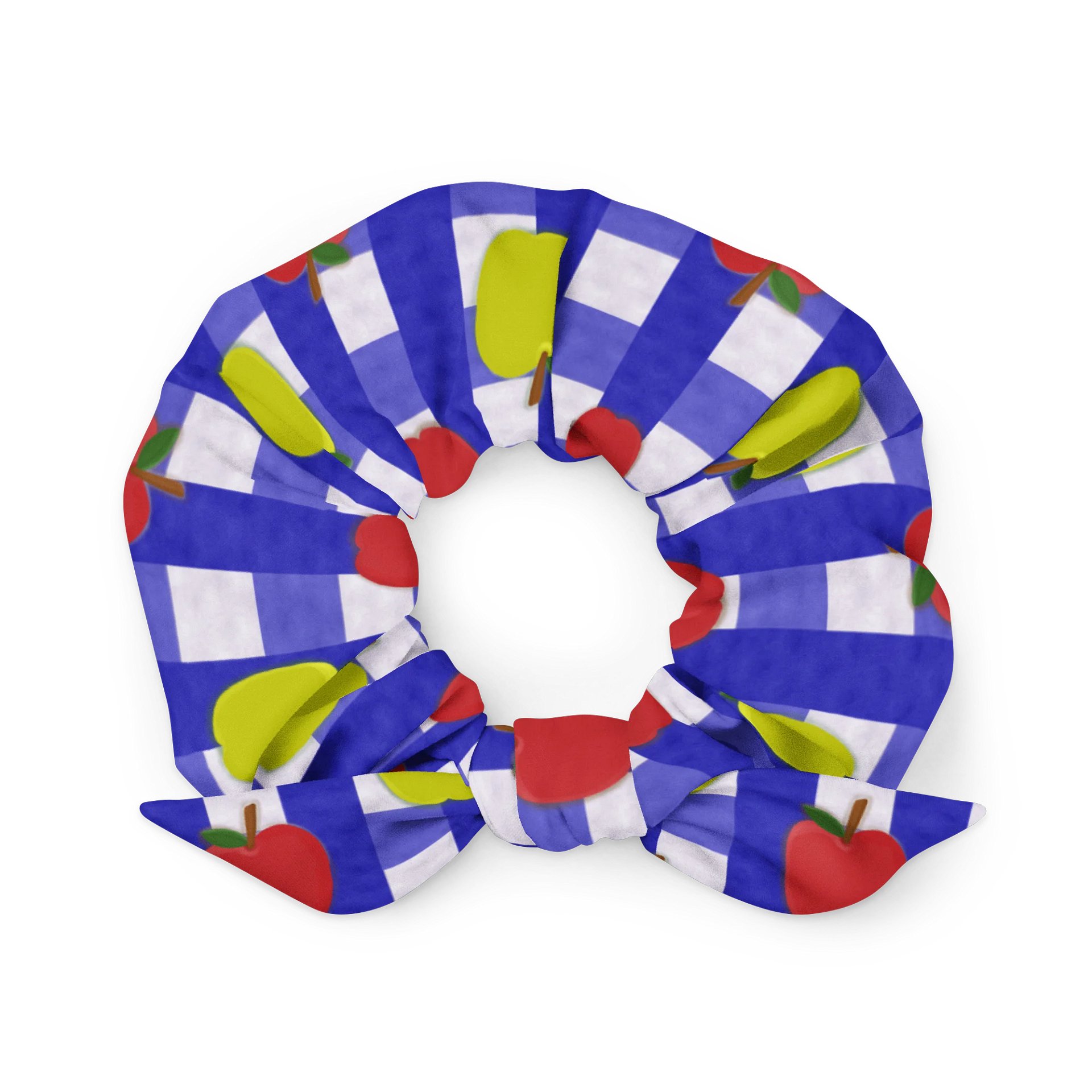 Apple Gingham Pattern-Blue Background Scrunchie product image (1)