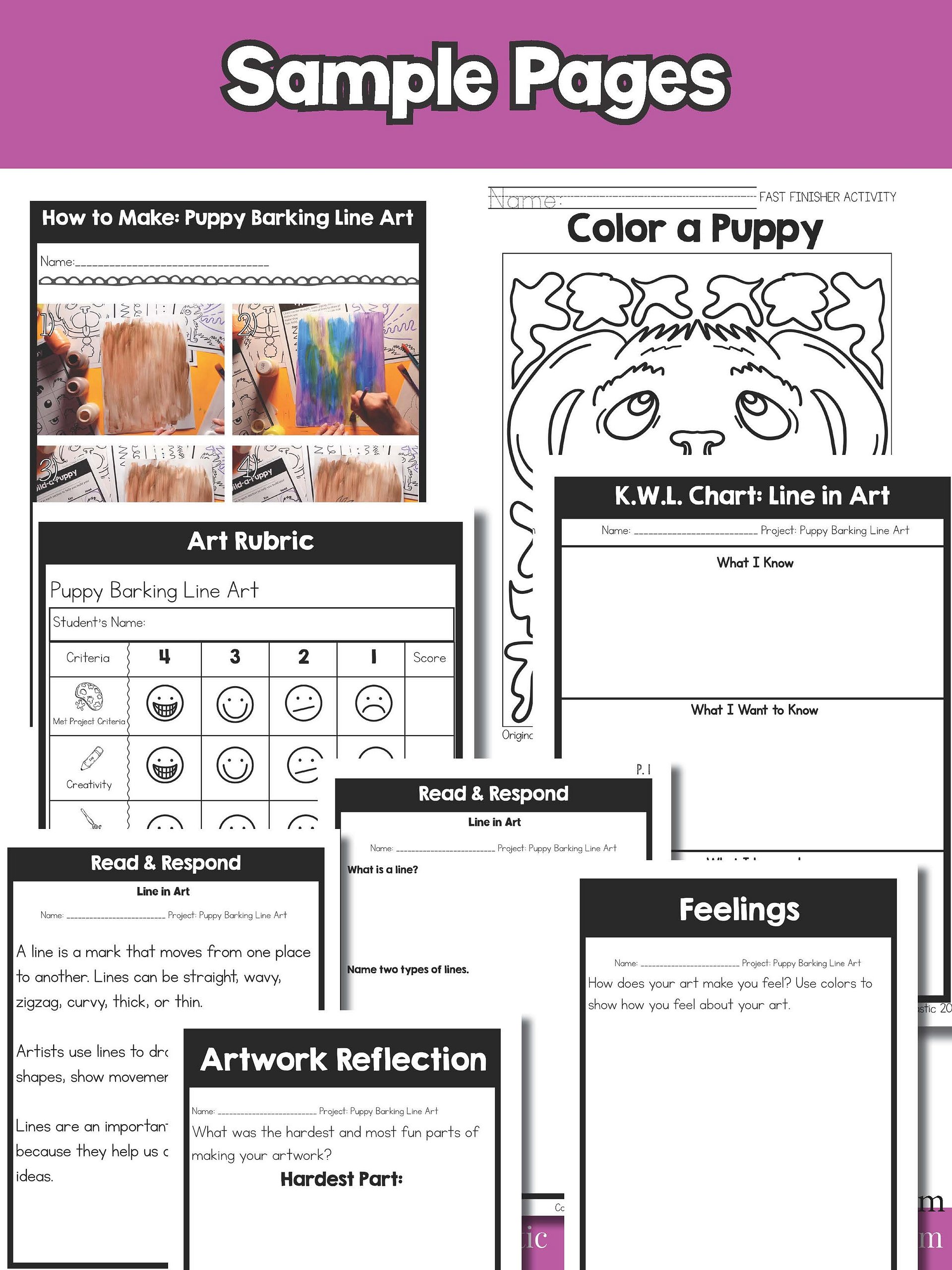 Kindergarten Art Activity Puppy Line Art Lesson Types of Lines Art Project product image (9)