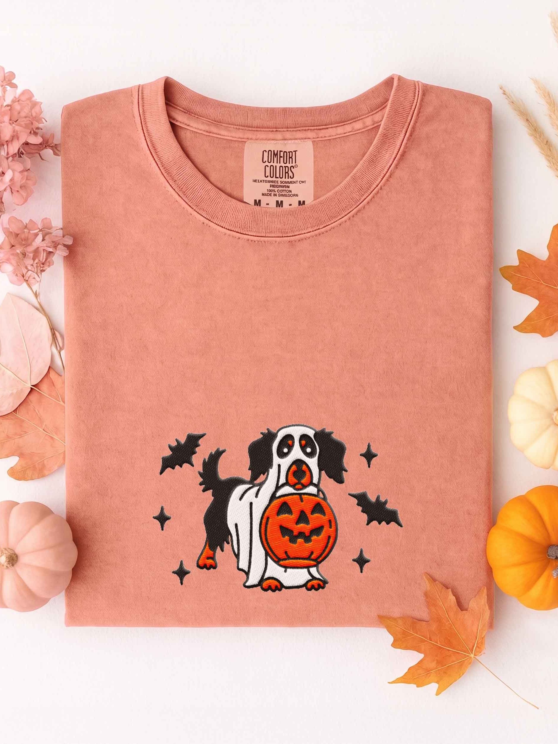 Halloween Longhaired Dachshund(Black & Tan) Embroidered T-Shirt product image (1)