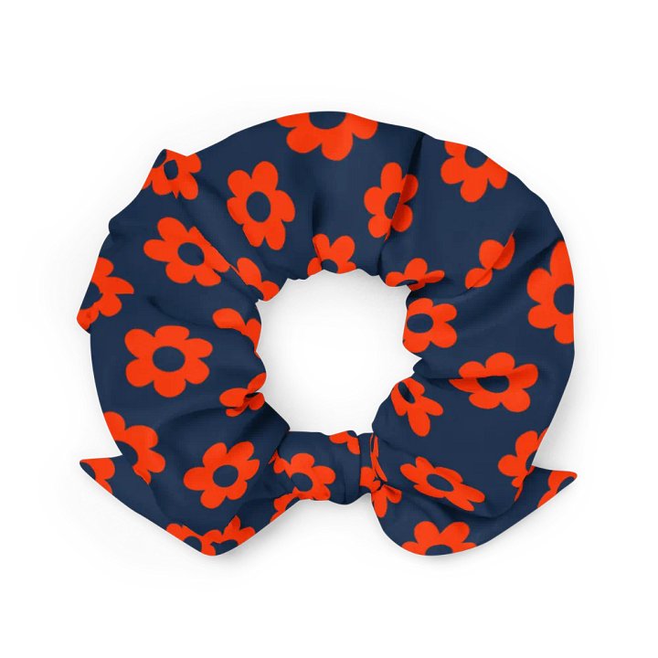 Orange and Midnight Blue Fan Flower Scrunchie with Bow product image (2)