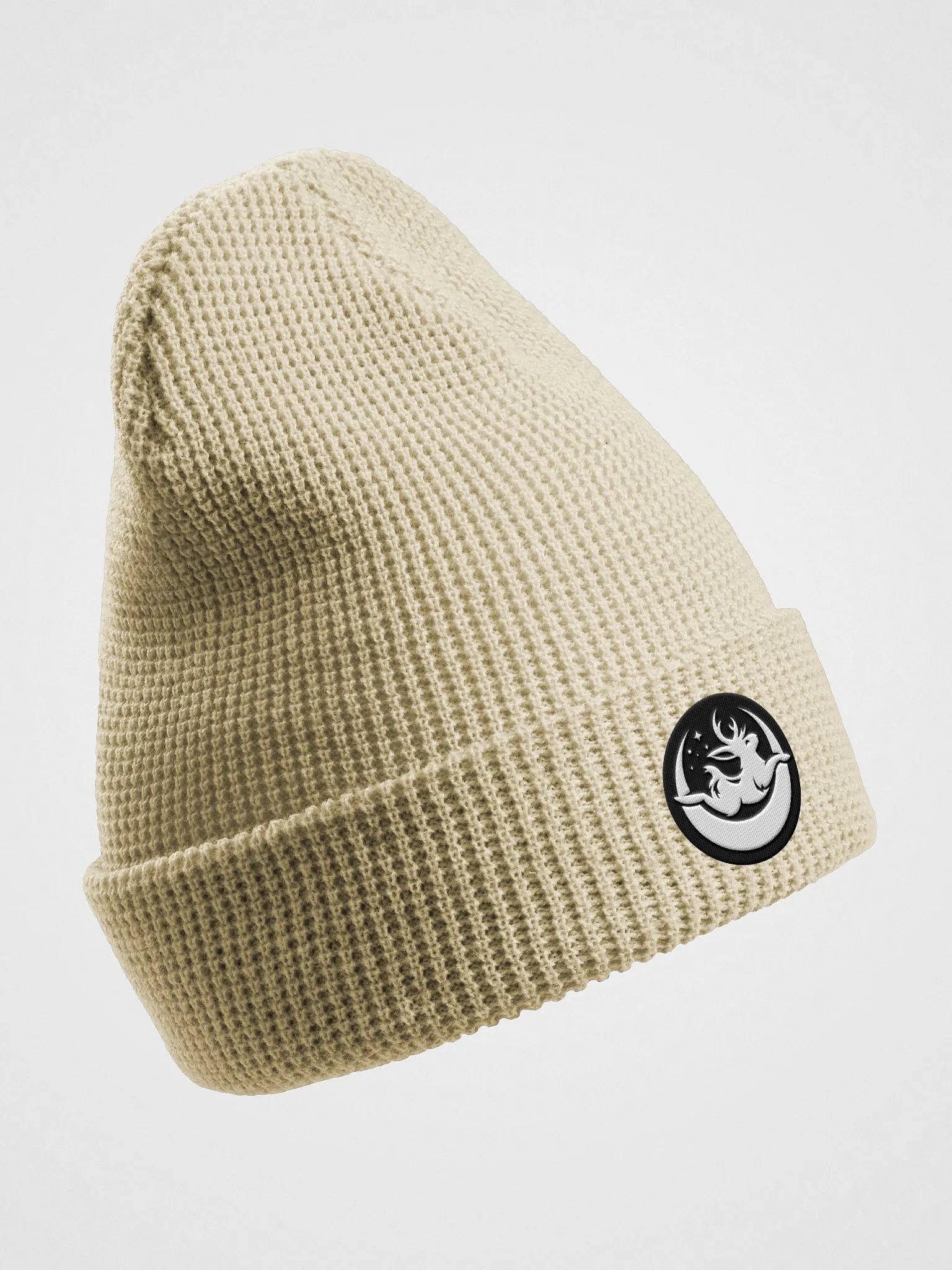 Black Embroidered Moonbound Waffle Knit Beanie product image (6)