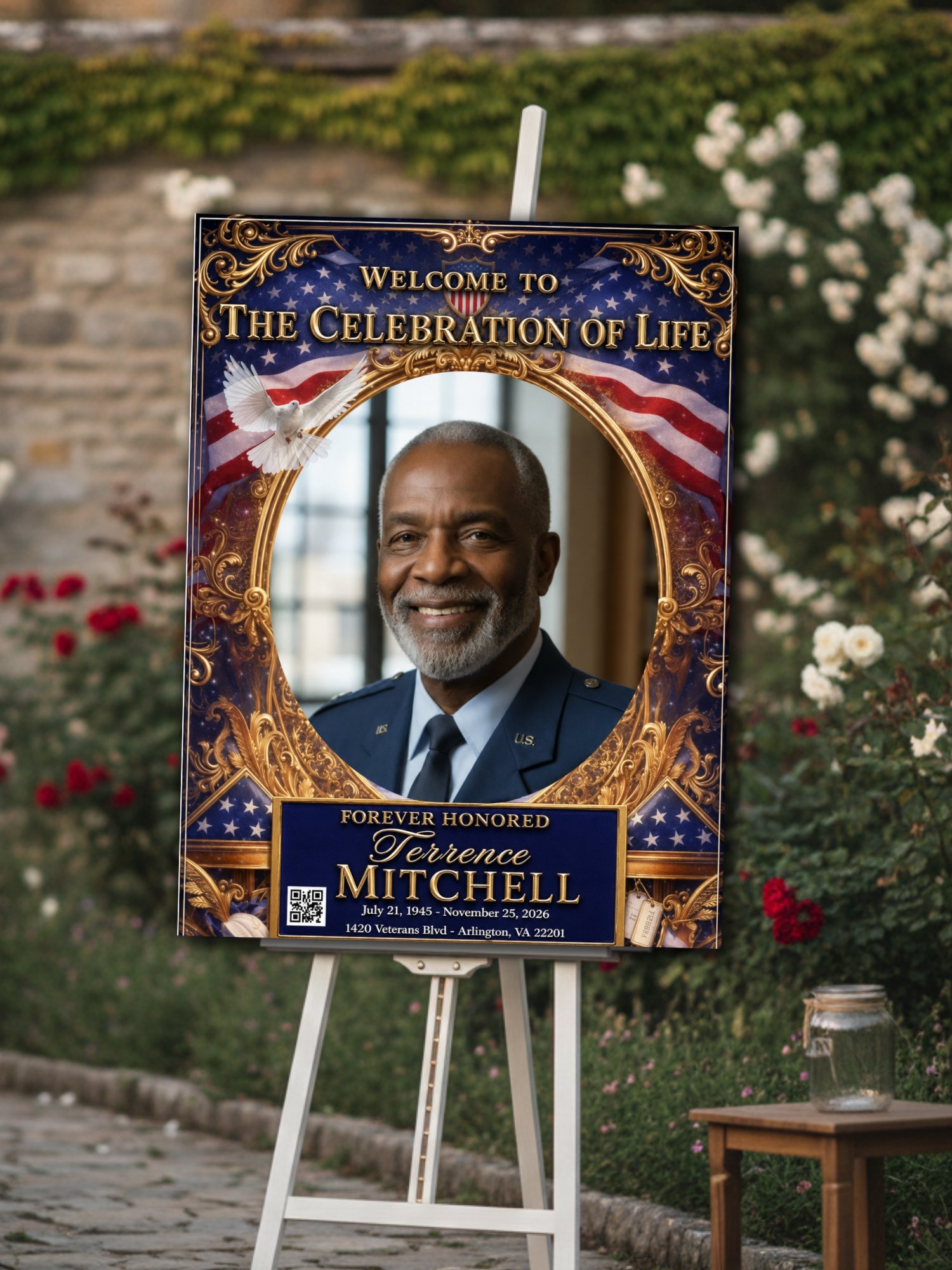 Funeral Welcome Sign Editable Canva Template, Memorial Service Poster, Celebration of Life Sign, Patriotic Blue product image (6)