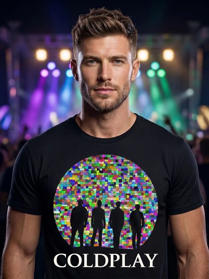Coldplay T-Shirt | Mylo Xyloto Four Silhouettes Colourful Mosaic Graphic Tee | Music of the Spheres Collector Band Shirt product image (1)
