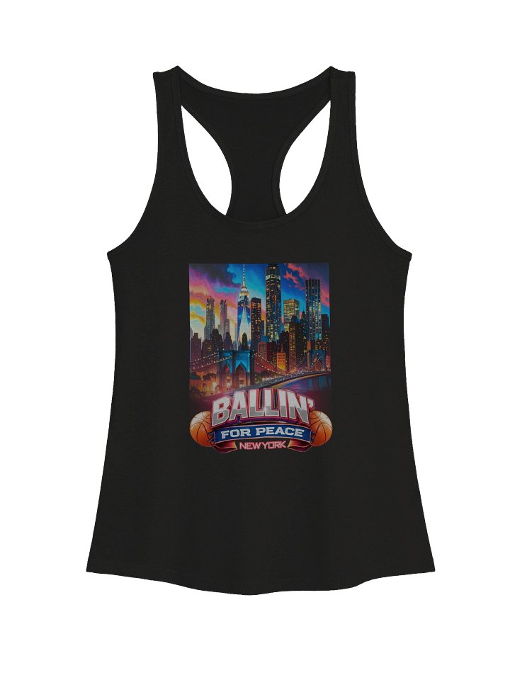 Ballin’ For Peace New York Women’s Tank Top – Urban Basketball Streetwear Tank with NYC Bridge & Skyline Design product image (2)