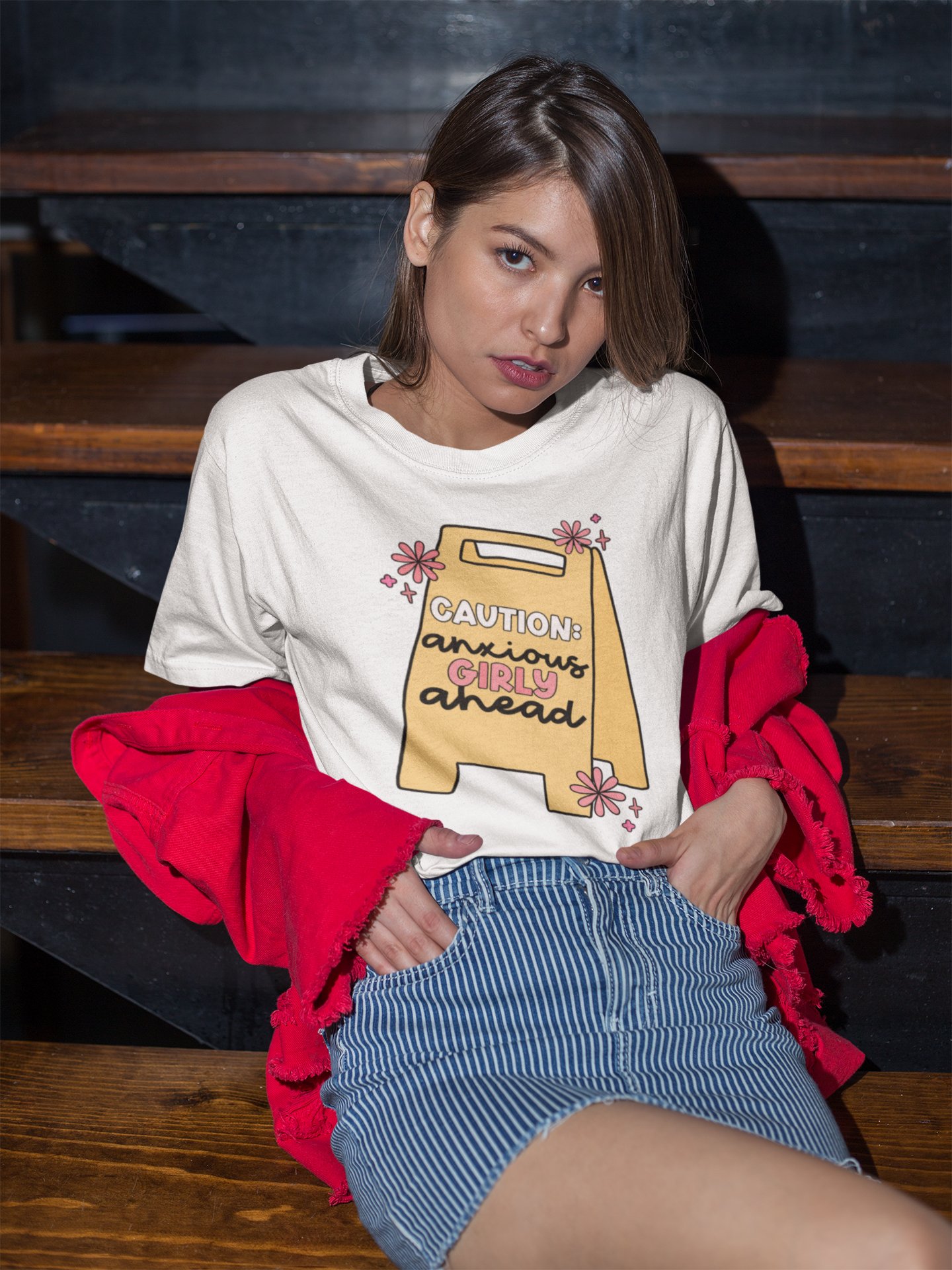 Caution Anxious Girly Ahead – Owning Anxiety With Confidence Unisex T-Shirt product image (5)