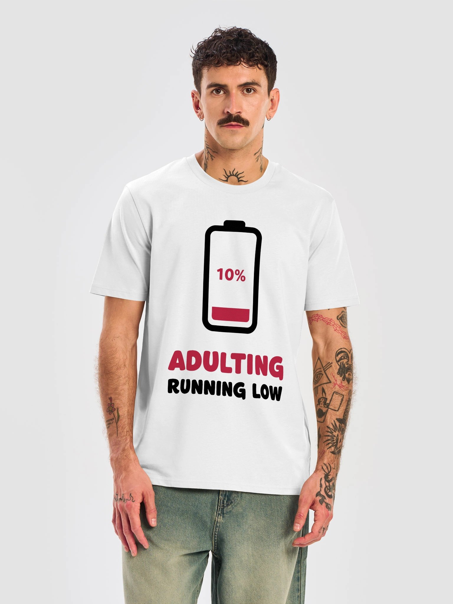 Adulting Running Low – Funny Battery Humor - Light Colors - Unisex Organic T-Shirt product image (1)