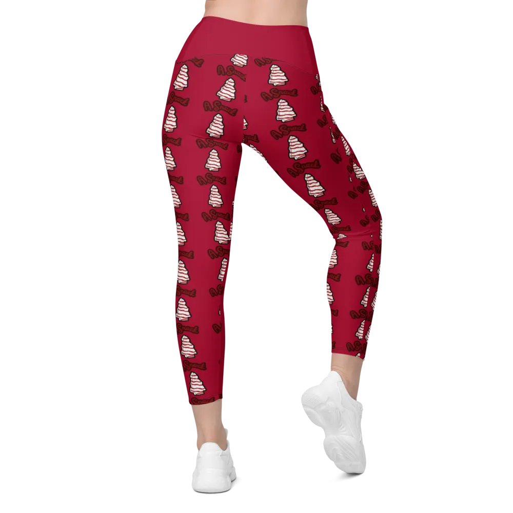 Vanilla Holiday Snack Cake All-Over Print Red Crossover Leggings with Pockets product image (3)