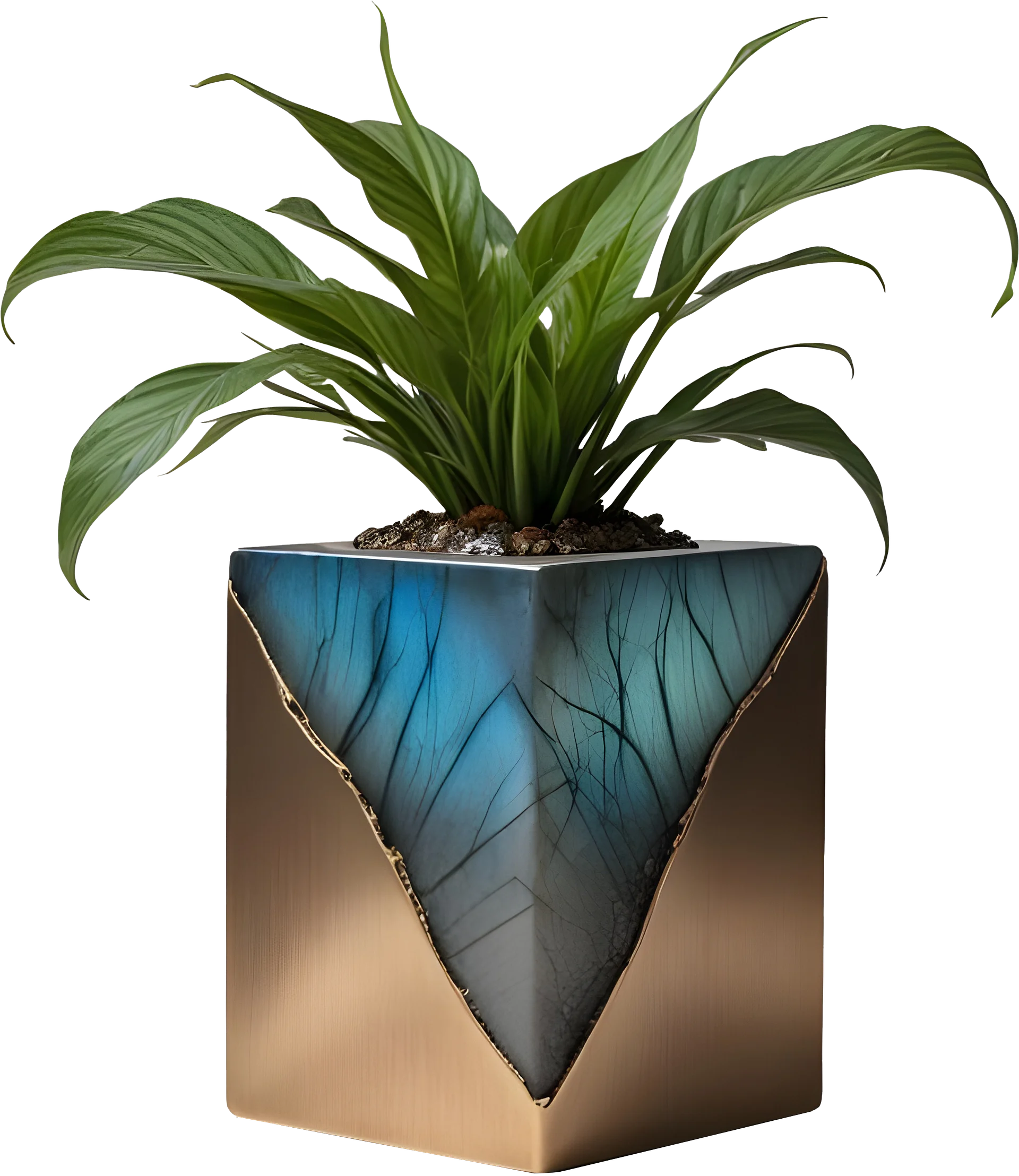 Stellar Luxe – Square Labradorite & Bronze Planter PNG product image (1)