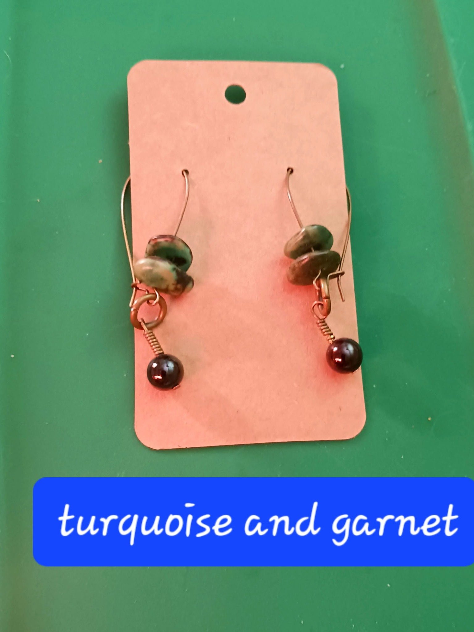 Turquoise and Garnet Earrings - Handmade Gemstone Jewelry product image (1)
