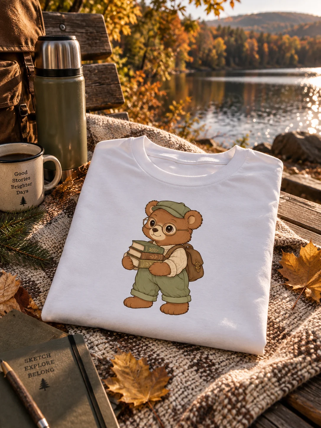 Women’s Cute Book Lover T-Shirt | Teddy Bear Reading Books Graphic Tee product image (3)
