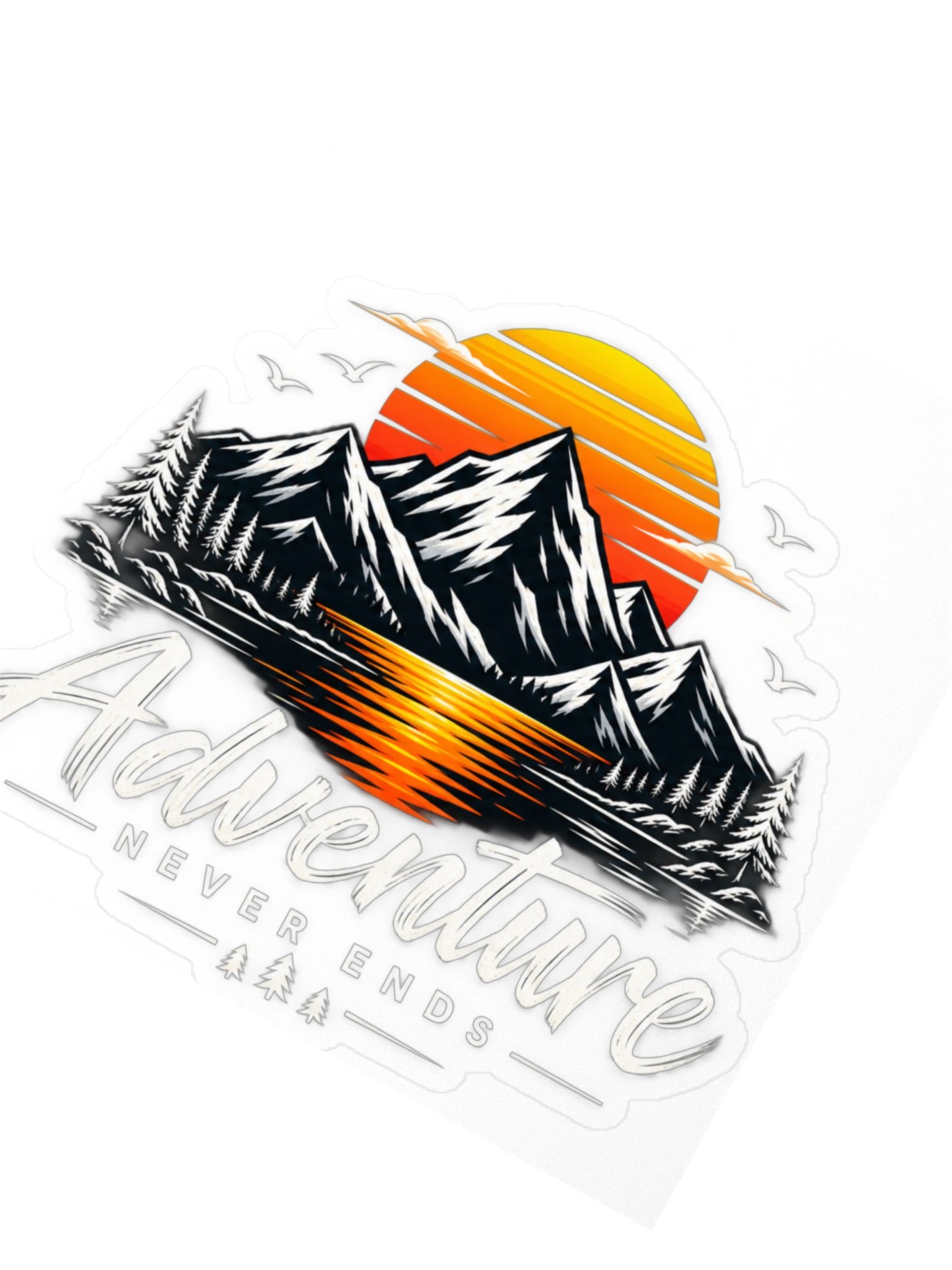 Japanese Mountain Adventure Die-Cut Sticker – Sunset Lake Outdoor Travel Decal product image (2)