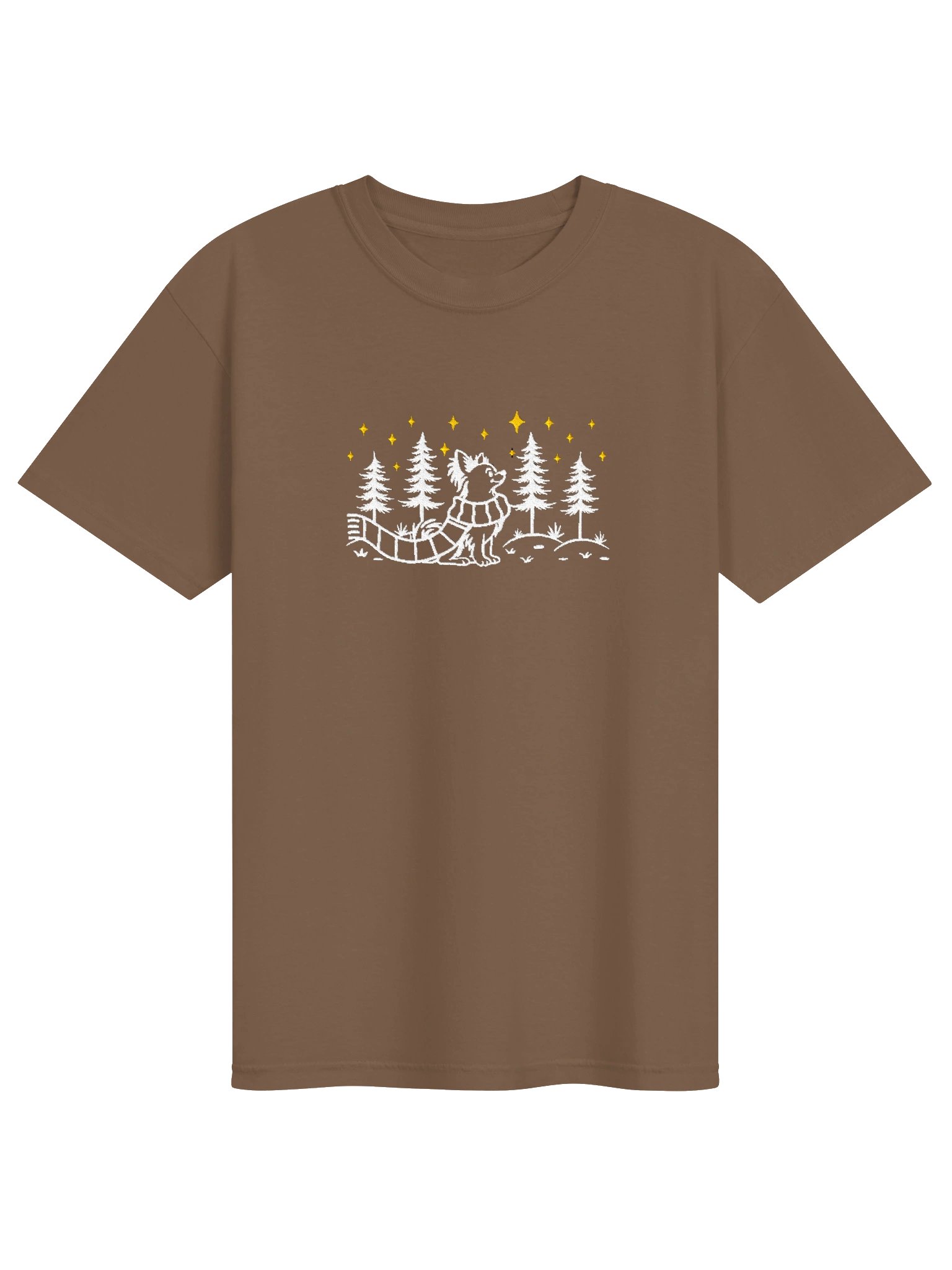 Longhaired Chihuahua Winter/Christmas Line Art Design Embroidered T-Shirt product image (73)