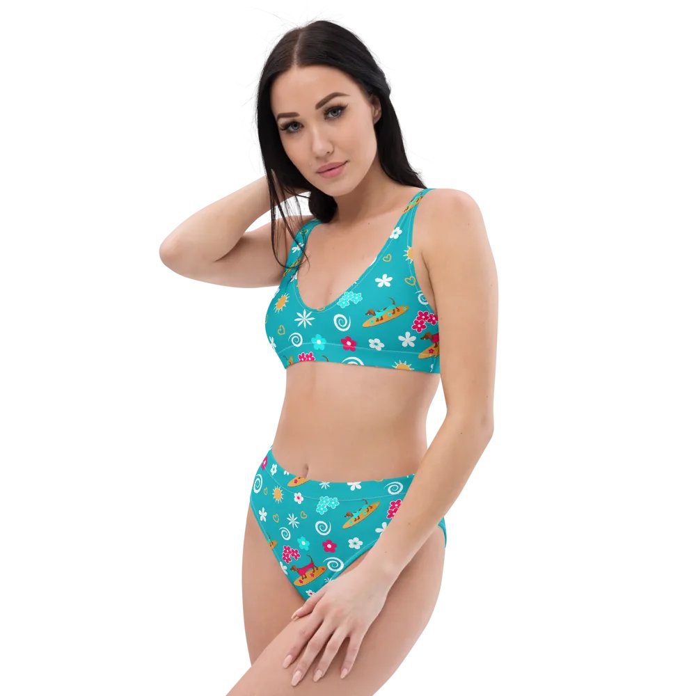 Surfing Dachshund Pattern High Waisted Bikini product image (1)