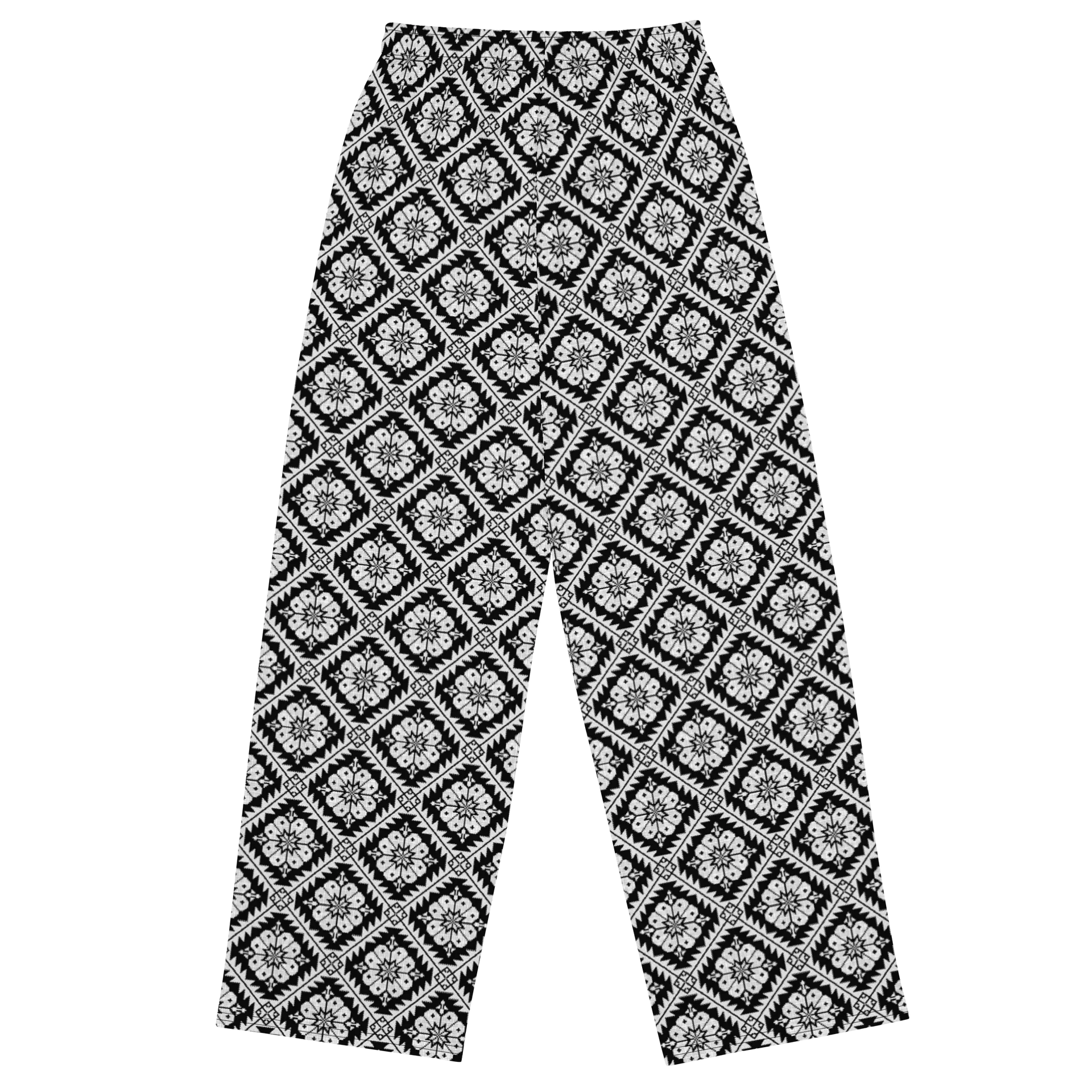 Black and White Tatreez Wide Leg Unisex Pants product image (2)