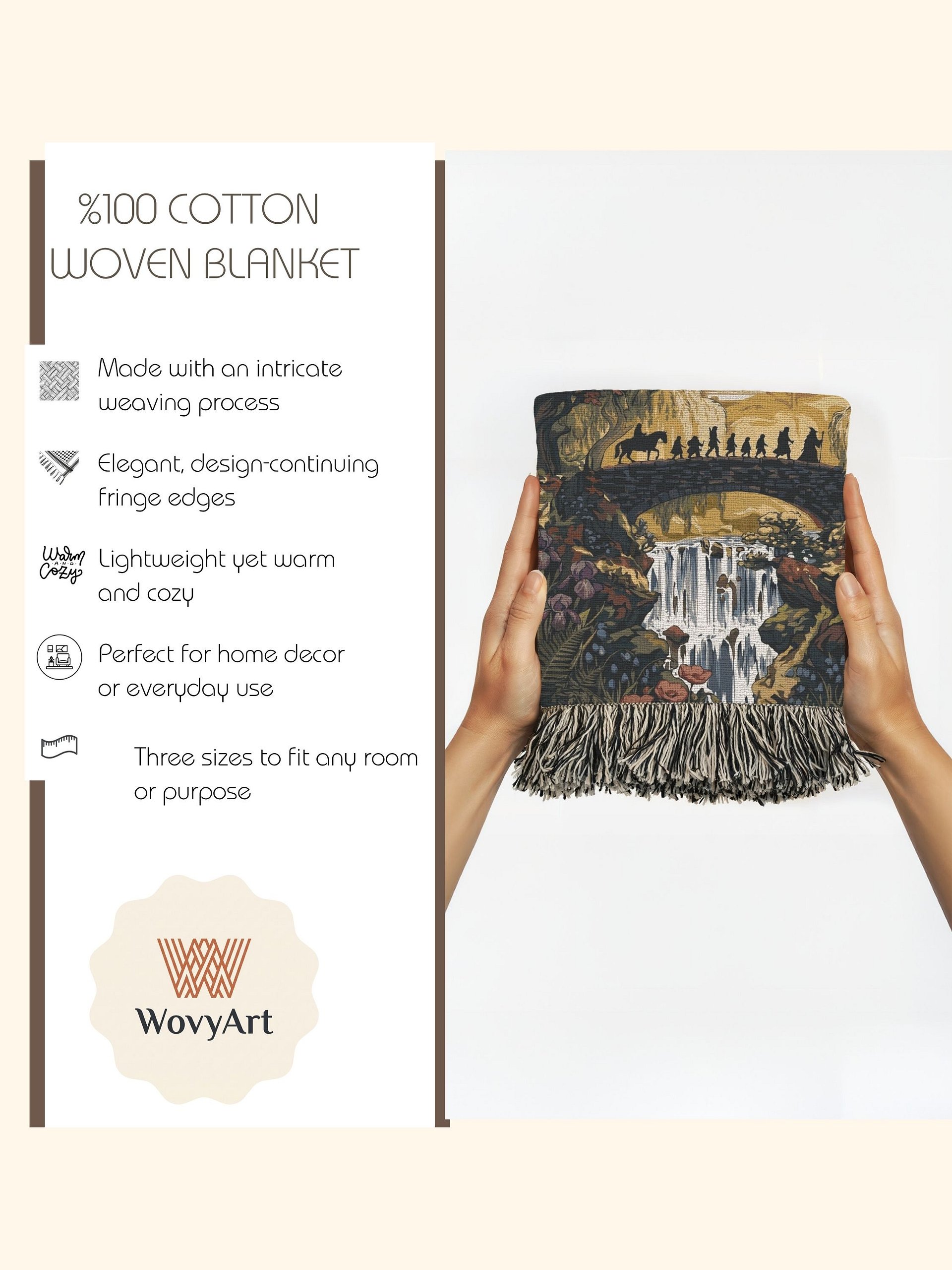 Autumn Fantasy Journey Woven Tapestry — Wizard & Travelers Bridge, Waterfall Throw Blanket product image (4)