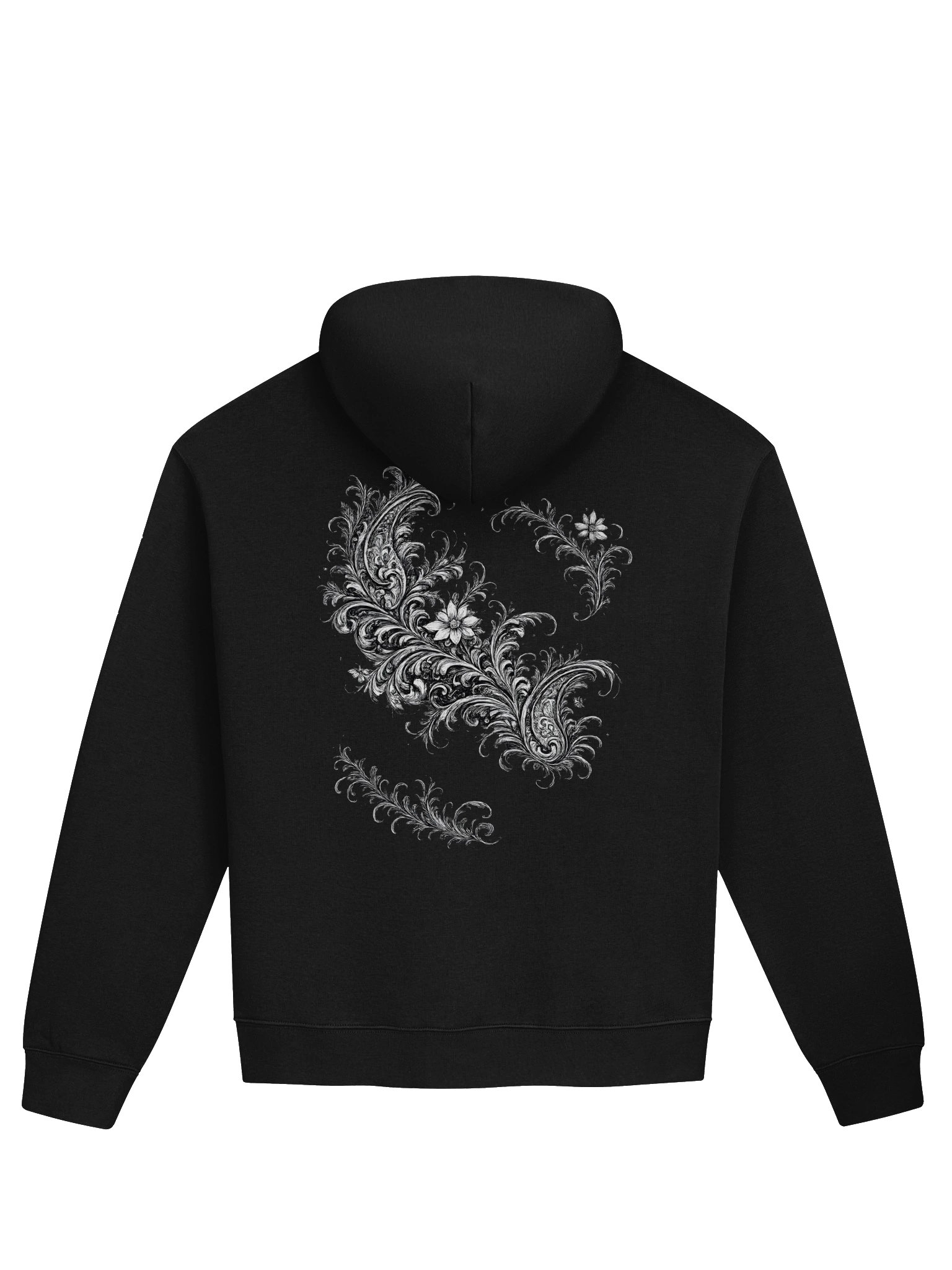 Pure Black Hoodie — Gothic Ornate Paisley Back Print Pullover product image (1)