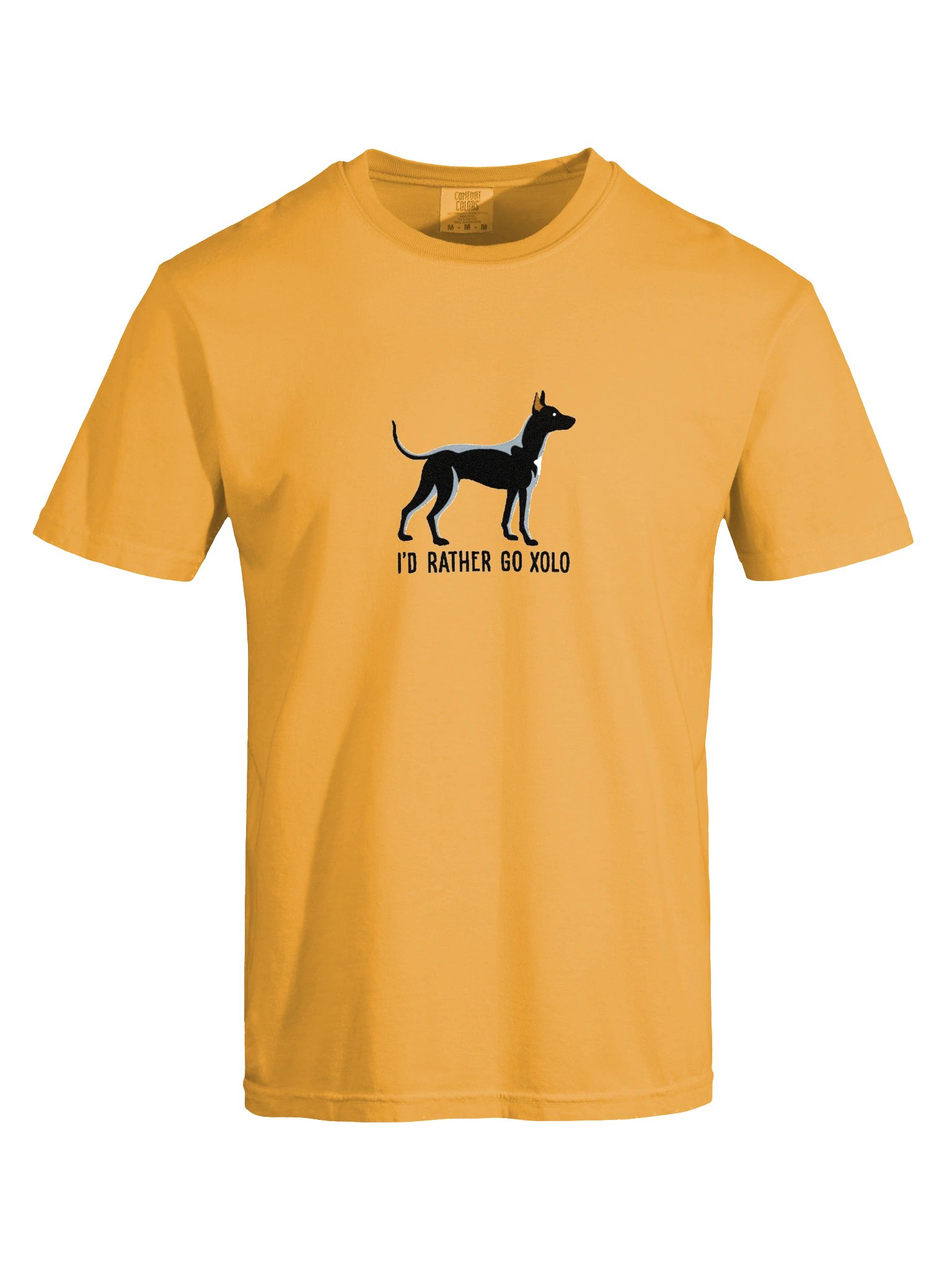 I'd Rather Go Xolo T-Shirt(Embroidered) of a Mexican Hairless Dog/Xoloitzcuintli(Black, Coated) product image (10)