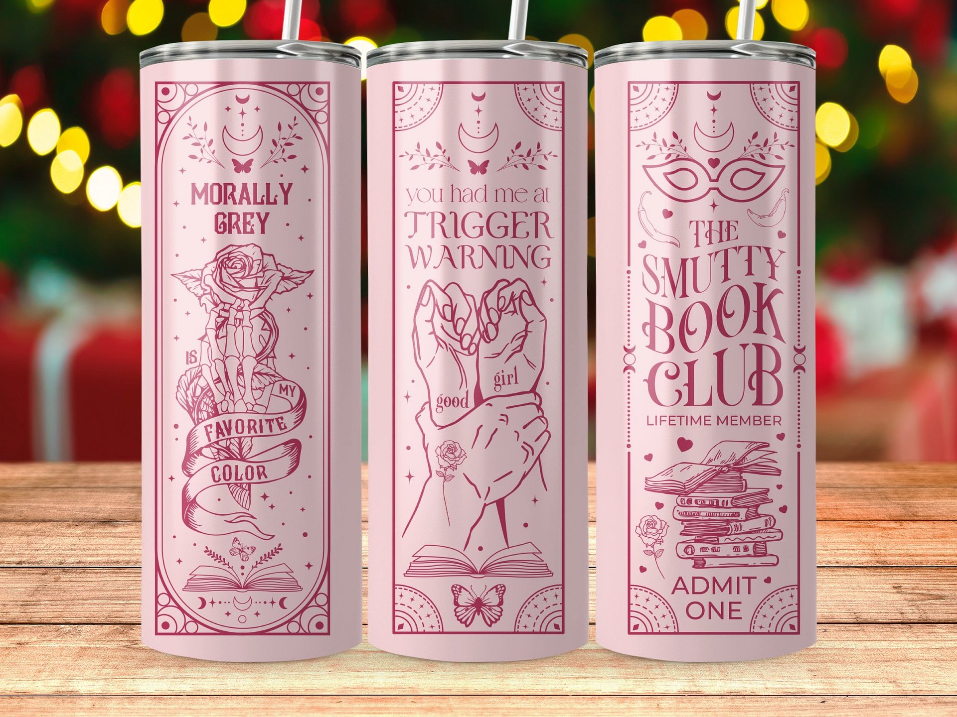 Witchy Gothic Smut Dark Romance Reader Boho Pink 20oz Straight Skinny Full Tumbler Wrap PNG, Seamless Sublimation Design, Digital Download product image (5)