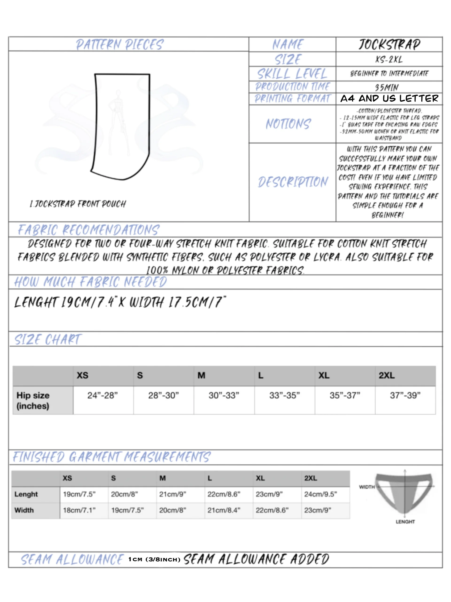 Men’s classic jockstrap - Sewing Pattern product image (4)